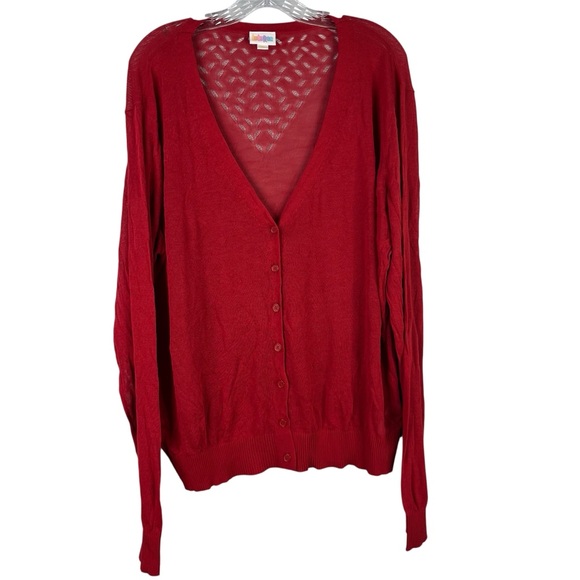 Lularoe Cheryl Cardigan Women’s 3X Red Button Down V Neck Lightweight Cut Out - Picture 1 of 10